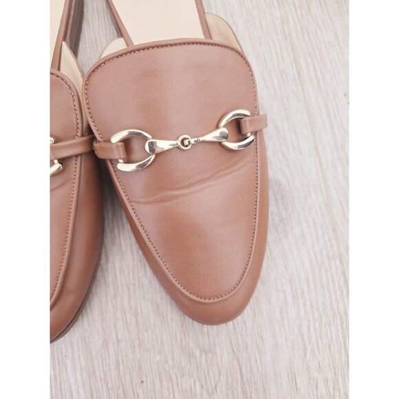 Loft Cognac Brown Faux Leather Slip On Horsebit Backless Flats Mules Shoes 10 - Picture 2 of 10
